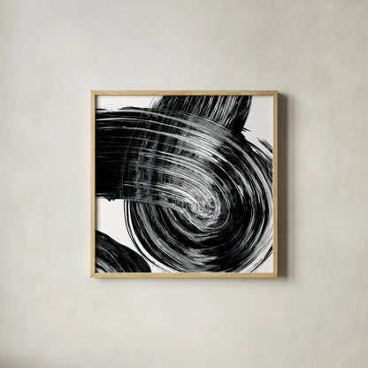 Swirl IV BW by Piper Rhue. Shown in a natural wood glass frame for a timeless modern aesthetic. Available as an archival giclee rolled canvas, fine art paper, or poster print. SKU 86084a.
