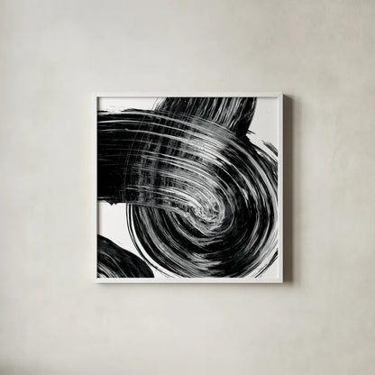 Swirl IV BW by Piper Rhue. Shown in a crisp white glass frame for a clean and minimalist style. Available as an archival giclee rolled canvas, fine art paper, or poster print. SKU 86084a.