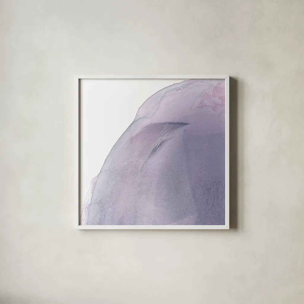 Swish of Magenta I by Piper Rhue. Shown in a crisp white glass frame for a clean and minimalist style. Available as an archival giclee rolled canvas, fine art paper, or poster print. SKU 34926a.