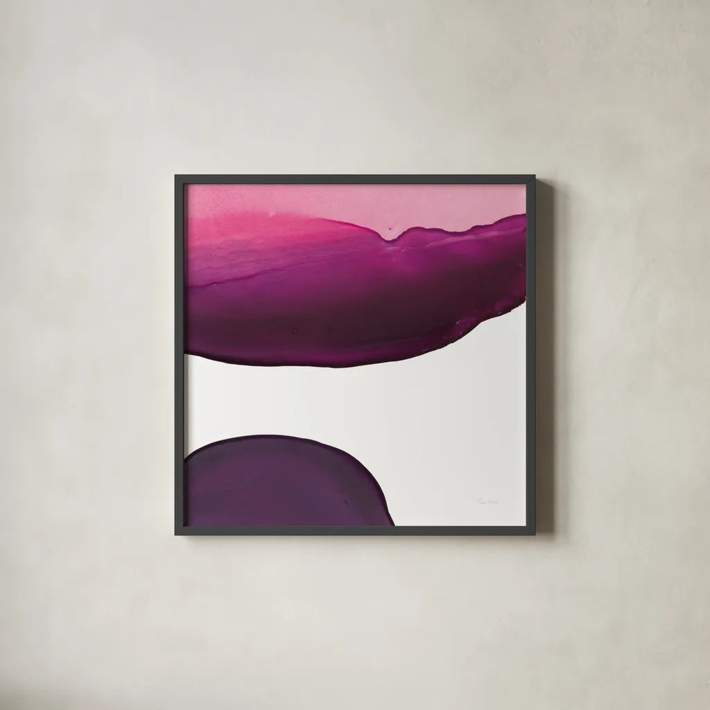 Swish of Magenta III by Piper Rhue. Shown in a sleek black glass frame for a contemporary gallery look. Available as an archival giclee rolled canvas, fine art paper, or poster print. SKU 34928a.