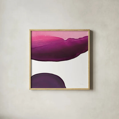 Swish of Magenta III by Piper Rhue. Shown in a natural wood glass frame for a timeless modern aesthetic. Available as an archival giclee rolled canvas, fine art paper, or poster print. SKU 34928a.