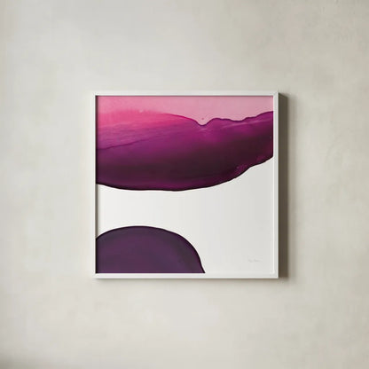 Swish of Magenta III by Piper Rhue. Shown in a crisp white glass frame for a clean and minimalist style. Available as an archival giclee rolled canvas, fine art paper, or poster print. SKU 34928a.
