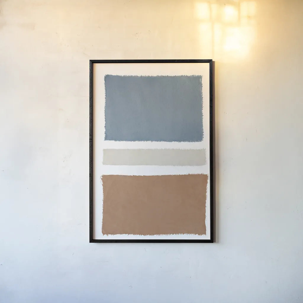 Warm Painted Weaving V by Piper Rhue. shown as a paper print in a black flame. Available as a archival giclee rolled canvas, fine art paper, or poster print. SKU 75558h.