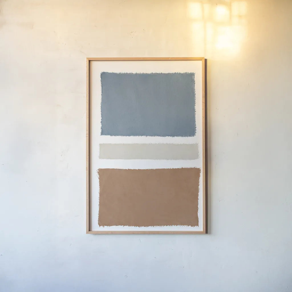 Warm Painted Weaving V by Piper Rhue. shown as a paper print in a natural frame. Available as a archival giclee rolled canvas, fine art paper, or poster print. SKU 75558h.