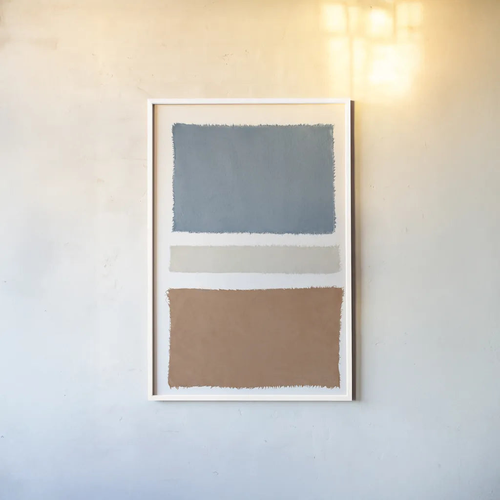 Warm Painted Weaving V by Piper Rhue. shown as a paper print in a white frame. Available as a archival giclee rolled canvas, fine art paper, or poster print. SKU 75558h.