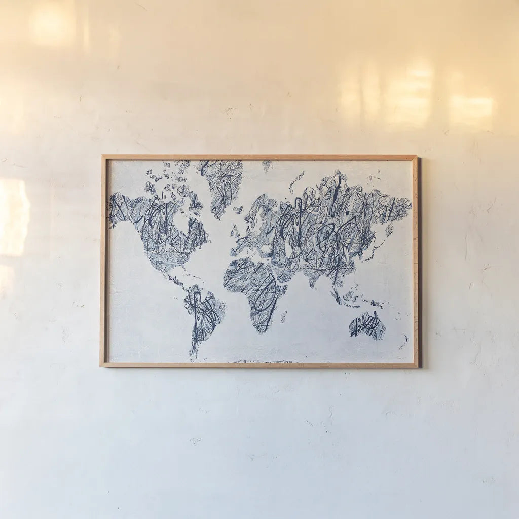 World on a String by Piper Rhue. shown as a paper print in a natural frame. Available as a archival giclee rolled canvas, fine art paper, or poster print. SKU 30568i.