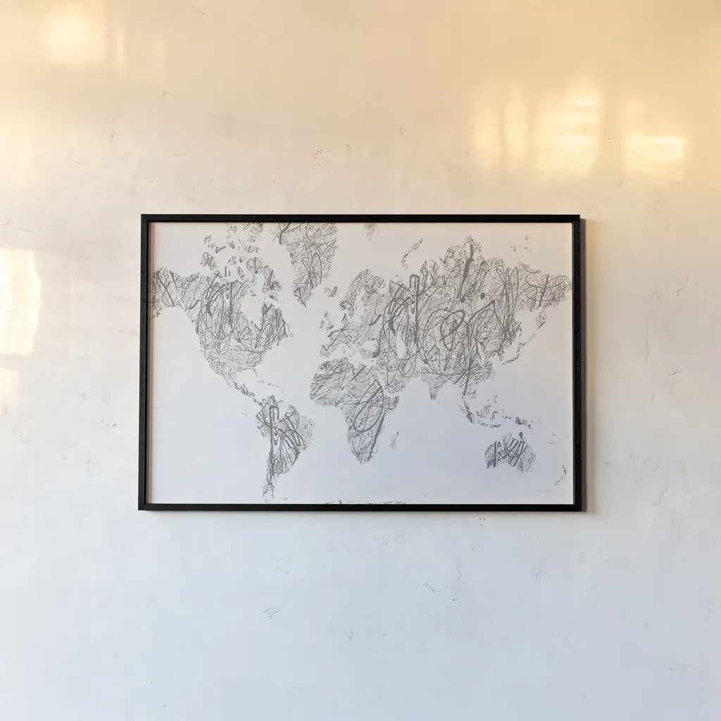 World on a String Neutral by Piper Rhue. shown as a paper print in a black flame. Available as a archival giclee rolled canvas, fine art paper, or poster print. SKU 38804i.