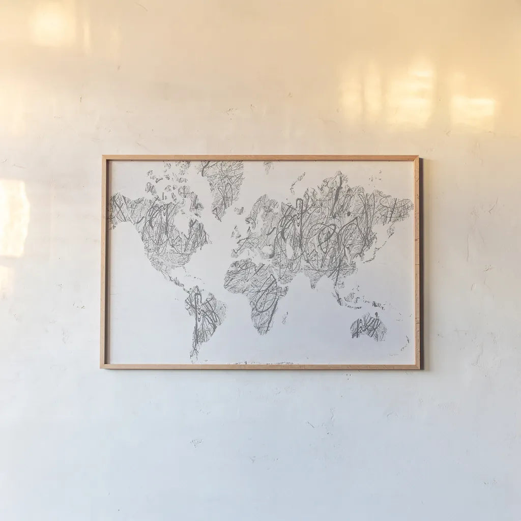 World on a String Neutral by Piper Rhue. shown as a paper print in a natural frame. Available as a archival giclee rolled canvas, fine art paper, or poster print. SKU 38804i.