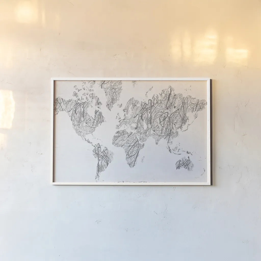 World on a String Neutral by Piper Rhue. shown as a paper print in a white frame. Available as a archival giclee rolled canvas, fine art paper, or poster print. SKU 38804i.