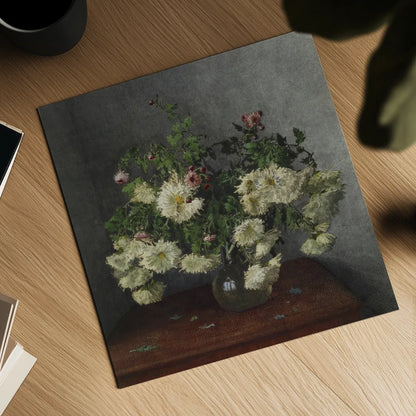Bouquet of Chrysanthemum and Daisies by Public Domain. Shown as a detailed flat fine art print, highlighting archival giclee quality. Available as an archival giclee rolled canvas, fine art paper, or poster print. SKU 96756a.