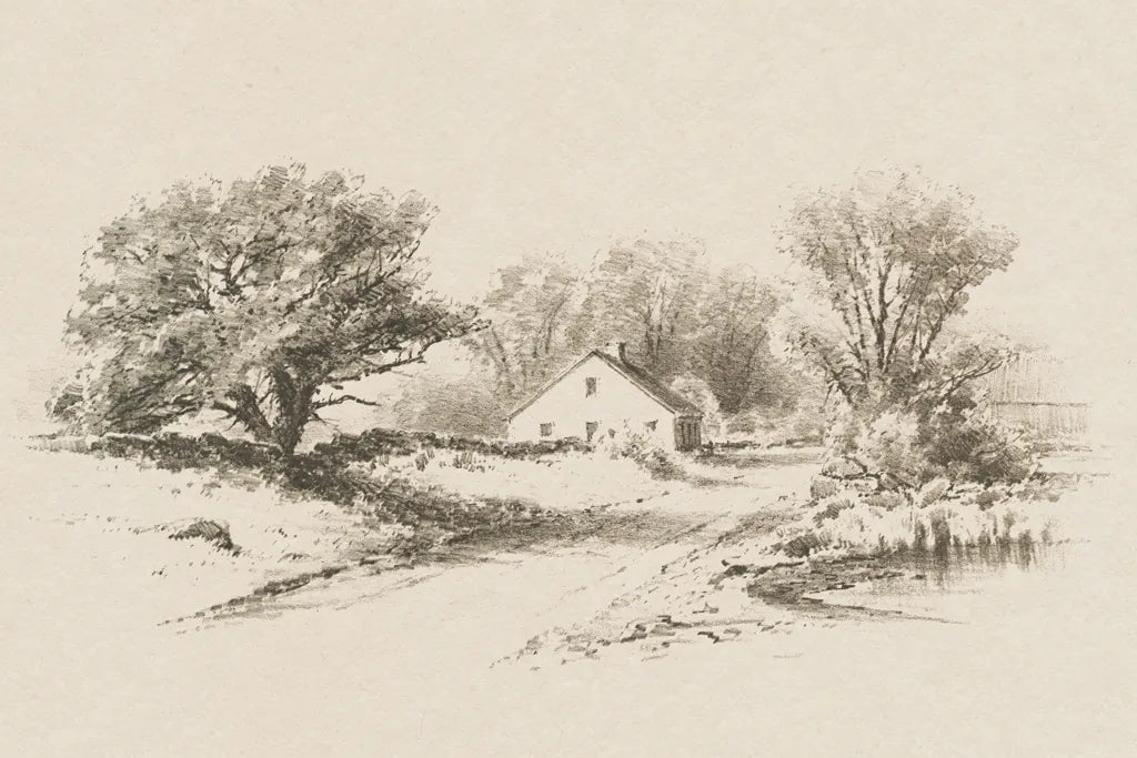 Cottage Pencil Drawing I by Public Domain. SKU 96284i. Archival Giclee Fine art print for wall decor.