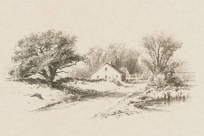 Cottage Pencil Drawing I by Public Domain. SKU 96284i. Archival Giclee Fine art print for wall decor.