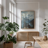 Summit of the Sierras by Public Domain. shown as a print in a natural wood frame in a dining room. Available as a archival giclee rolled canvas, fine art paper, or poster print. SKU 95541h.