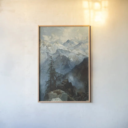 Summit of the Sierras by Public Domain. shown as a paper print in a natural frame. Available as a archival giclee rolled canvas, fine art paper, or poster print. SKU 95541h.