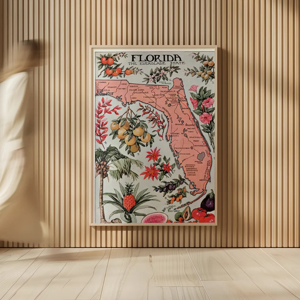 Vintage Florida Botanical Map by Public Domain. shown as over sized large wall art. Available as an archival giclee rolled canvas, fine art paper, or poster print. SKU 94631h.