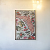 Vintage Florida Botanical Map by Public Domain. shown as a paper print in a black flame. Available as a archival giclee rolled canvas, fine art paper, or poster print. SKU 94631h.
