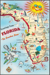 Vintage Florida Travel Map by Public Domain. SKU 94632h. Archival Giclee Fine art print for wall decor.
