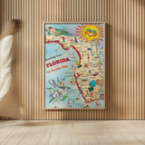 Vintage Florida Travel Map by Public Domain. shown as over sized large wall art. Available as an archival giclee rolled canvas, fine art paper, or poster print. SKU 94632h.