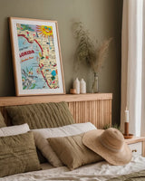 Vintage Florida Travel Map by Public Domain. shown as a paper print in a natural frame. Available as a archival giclee rolled canvas, fine art paper, or poster print. SKU 94632h.