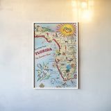 Vintage Florida Travel Map by Public Domain. shown as a paper print in a white frame. Available as a archival giclee rolled canvas, fine art paper, or poster print. SKU 94632h.