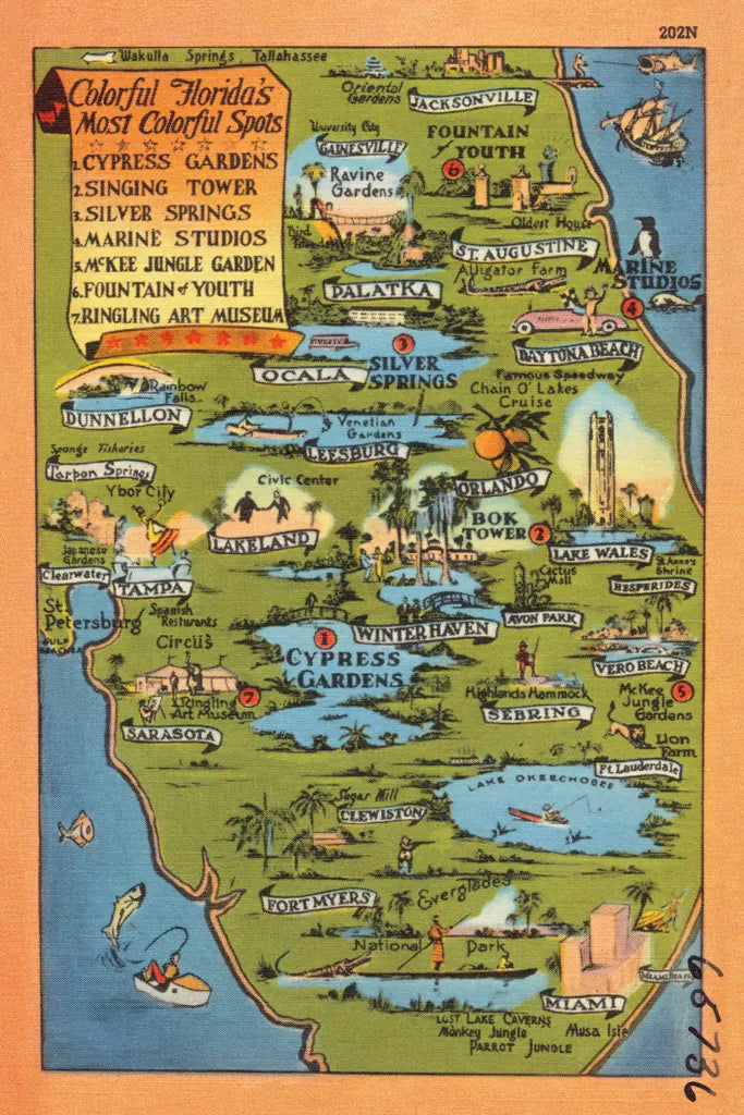 Vintage South Florida Map by Public Domain. SKU 94633h. Archival Giclee Fine art print for wall decor.