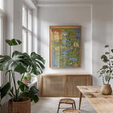 Vintage South Florida Map by Public Domain. shown as a print in a natural wood frame in a dining room. Available as a archival giclee rolled canvas, fine art paper, or poster print. SKU 94633h.