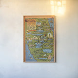 Vintage South Florida Map by Public Domain. shown as a paper print in a natural frame. Available as a archival giclee rolled canvas, fine art paper, or poster print. SKU 94633h.