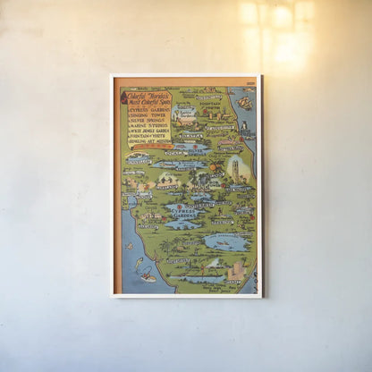 Vintage South Florida Map by Public Domain. shown as a paper print in a white frame. Available as a archival giclee rolled canvas, fine art paper, or poster print. SKU 94633h.