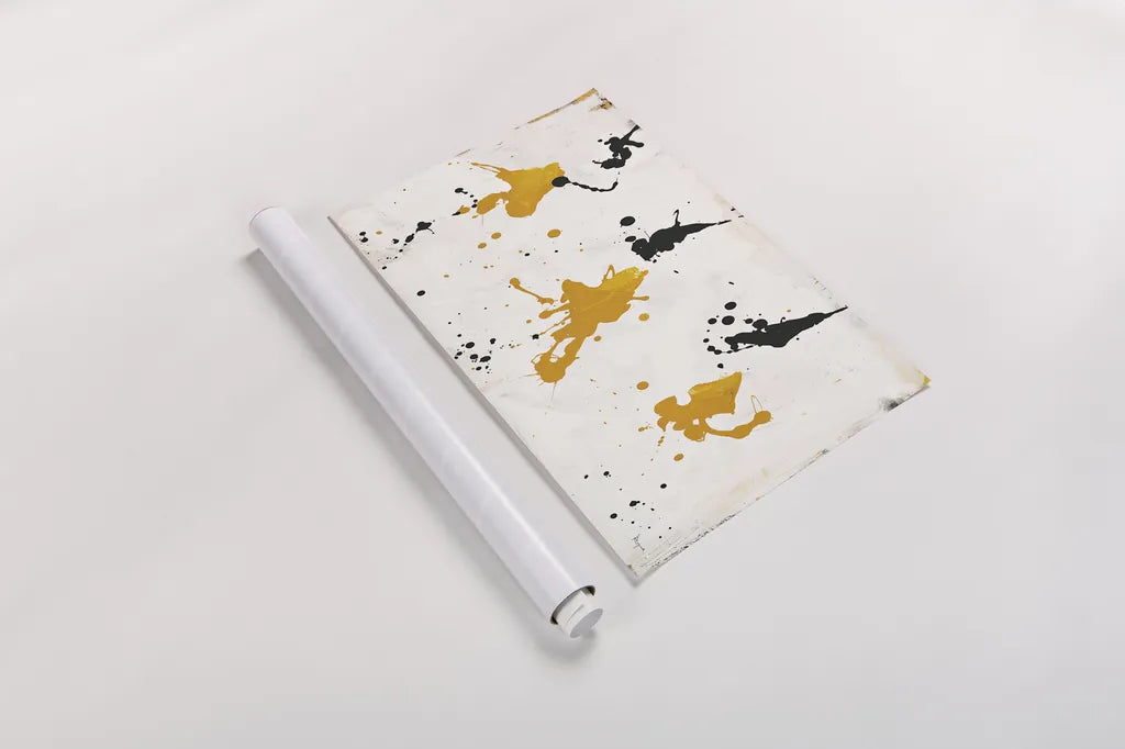 Abstract Background V Gold and Black by Roque Silva. shown as a rolled paper print. Available as archival giclee rolled canvas, fine art paper, or poster print. SKU 22752i.