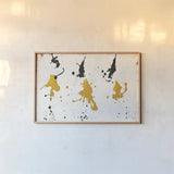 Abstract Background V Gold and Black by Roque Silva. shown as a paper print in a natural frame. Available as a archival giclee rolled canvas, fine art paper, or poster print. SKU 22752i.