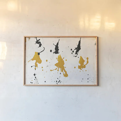 Abstract Background V Gold and Black by Roque Silva. shown as a paper print in a natural frame. Available as a archival giclee rolled canvas, fine art paper, or poster print. SKU 22752i.