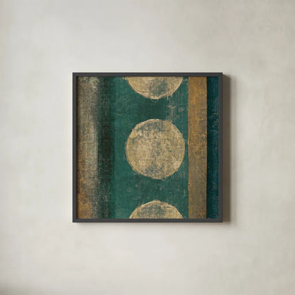 Bora Blue Square I by Roque Silva. Shown in a sleek black glass frame for a contemporary gallery look. Available as an archival giclee rolled canvas, fine art paper, or poster print. SKU 42454a.