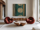 Bora Blue Square I by Roque Silva. Shown as extra-large giant wall art in a modern living room. Available as an archival giclee rolled canvas, fine art paper, or poster print. SKU 42454a.