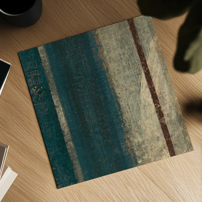 Bora Blue Square II by Roque Silva. Shown as a detailed flat fine art print, highlighting archival giclee quality. Available as an archival giclee rolled canvas, fine art paper, or poster print. SKU 42455a.