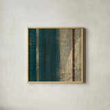 Bora Blue Square II by Roque Silva. Shown in a natural wood glass frame for a timeless modern aesthetic. Available as an archival giclee rolled canvas, fine art paper, or poster print. SKU 42455a.