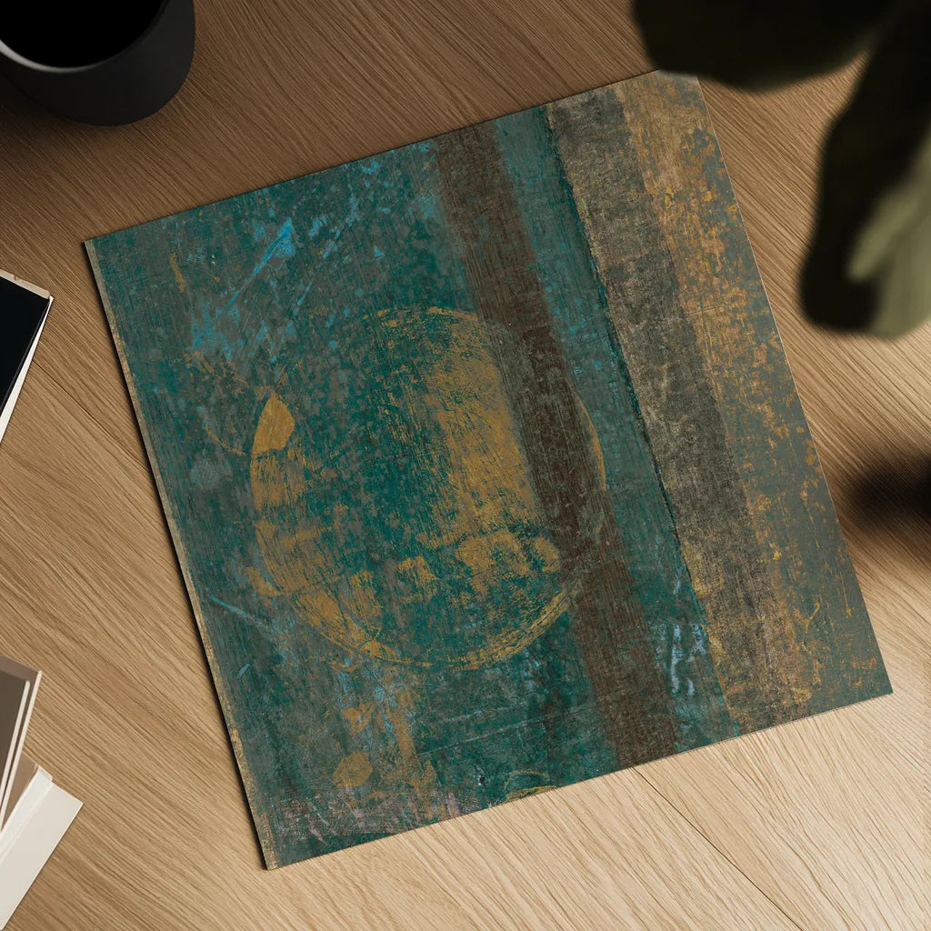 Bora Blue Square III by Roque Silva. Shown as a detailed flat fine art print, highlighting archival giclee quality. Available as an archival giclee rolled canvas, fine art paper, or poster print. SKU 42456a.