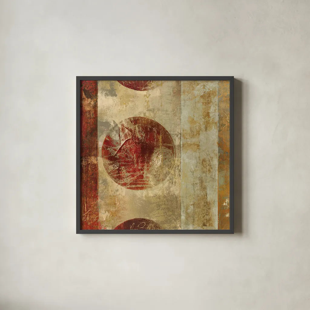 Caribbean Sunrise Square I by Roque Silva. Shown in a sleek black glass frame for a contemporary gallery look. Available as an archival giclee rolled canvas, fine art paper, or poster print. SKU 12125a.