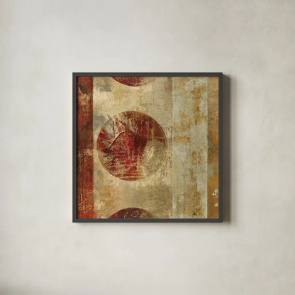 Caribbean Sunrise Square I by Roque Silva. Shown in a sleek black glass frame for a contemporary gallery look. Available as an archival giclee rolled canvas, fine art paper, or poster print. SKU 12125a.