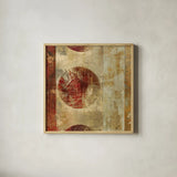 Caribbean Sunrise Square I by Roque Silva. Shown in a natural wood glass frame for a timeless modern aesthetic. Available as an archival giclee rolled canvas, fine art paper, or poster print. SKU 12125a.