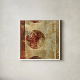 Caribbean Sunrise Square I by Roque Silva. Shown in a crisp white glass frame for a clean and minimalist style. Available as an archival giclee rolled canvas, fine art paper, or poster print. SKU 12125a.