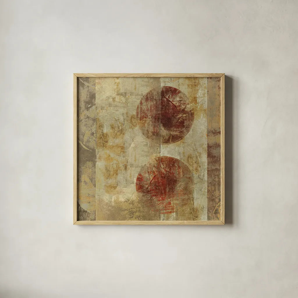 Caribbean Sunrise Square III by Roque Silva. Shown in a natural wood glass frame for a timeless modern aesthetic. Available as an archival giclee rolled canvas, fine art paper, or poster print. SKU 12165a.