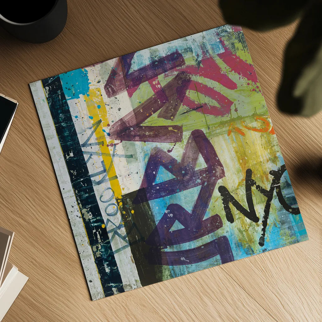 City Graffiti by Roque Silva. Shown as a detailed flat fine art print, highlighting archival giclee quality. Available as an archival giclee rolled canvas, fine art paper, or poster print. SKU 62307a.