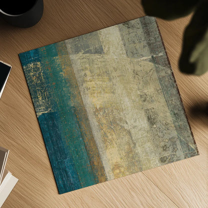 Kuna Blue Square I by Roque Silva. Shown as a detailed flat fine art print, highlighting archival giclee quality. Available as an archival giclee rolled canvas, fine art paper, or poster print. SKU 42451a.