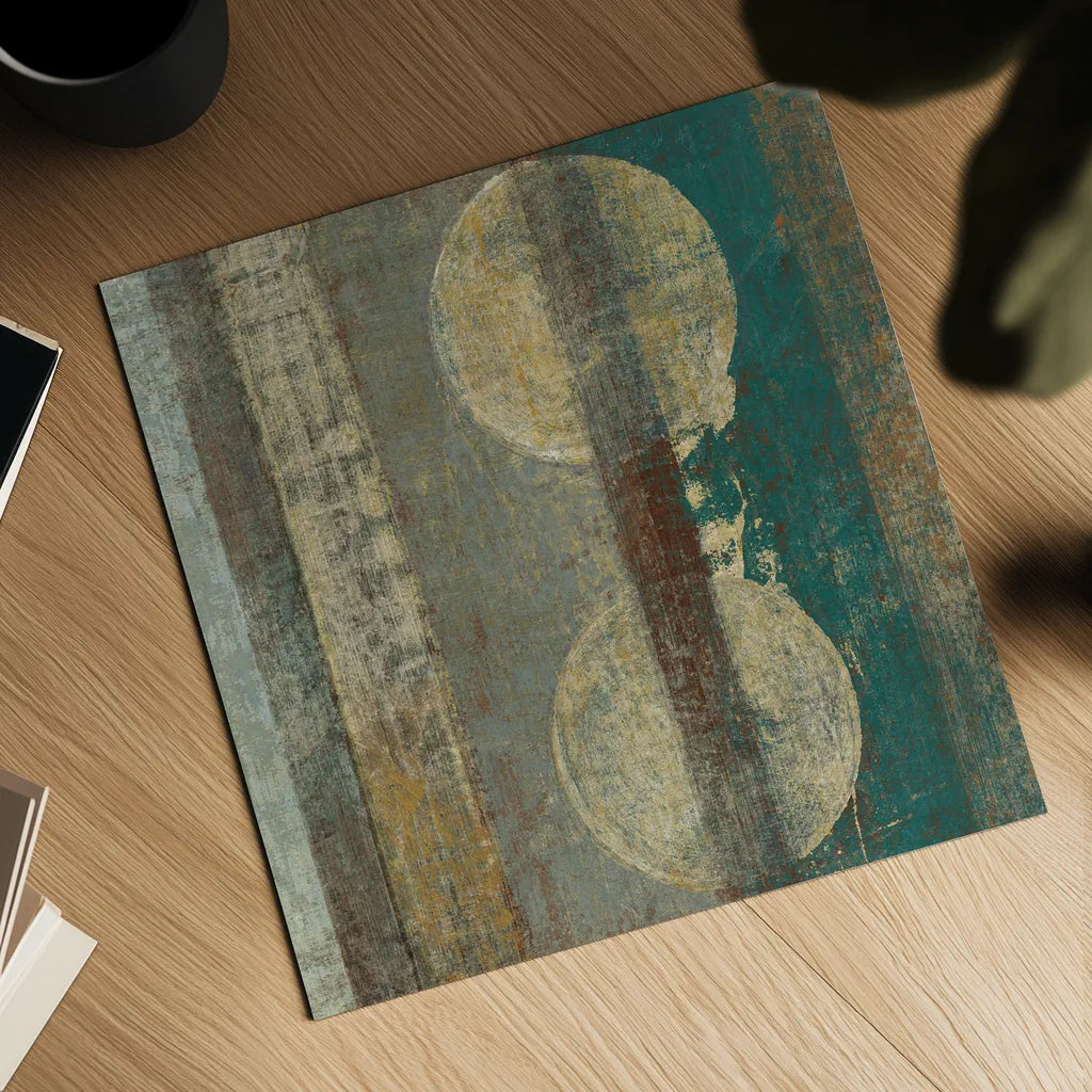 Kuna Blue Square III by Roque Silva. Shown as a detailed flat fine art print, highlighting archival giclee quality. Available as an archival giclee rolled canvas, fine art paper, or poster print. SKU 42453a.