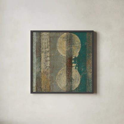 Kuna Blue Square III by Roque Silva. Shown in a sleek black glass frame for a contemporary gallery look. Available as an archival giclee rolled canvas, fine art paper, or poster print. SKU 42453a.