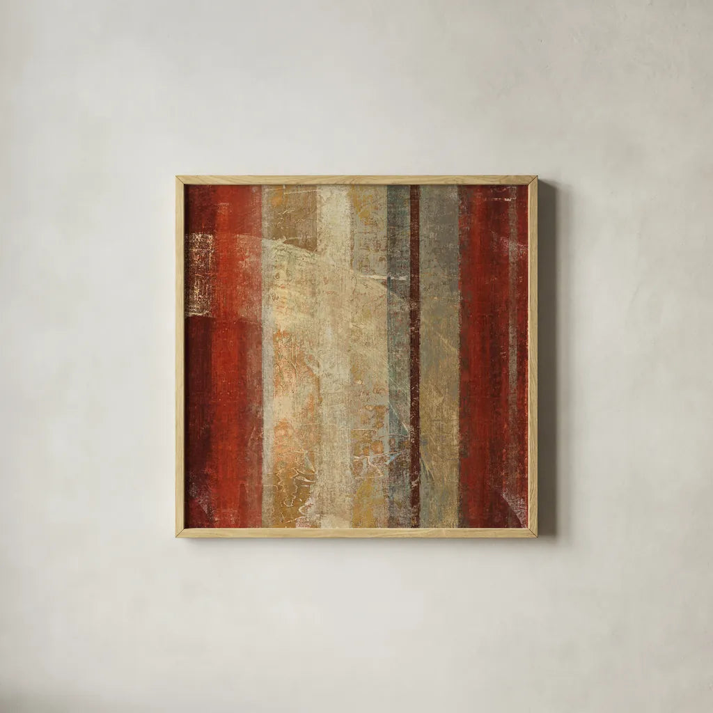 Kuna Square by Roque Silva. Shown in a natural wood glass frame for a timeless modern aesthetic. Available as an archival giclee rolled canvas, fine art paper, or poster print. SKU 11753a.