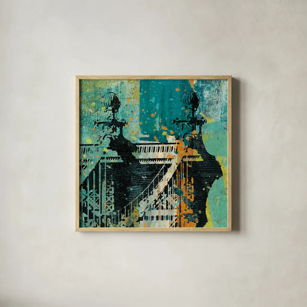 NY Graffiti Bridge by Roque Silva. Shown in a natural wood glass frame for a timeless modern aesthetic. Available as an archival giclee rolled canvas, fine art paper, or poster print. SKU 42464a.
