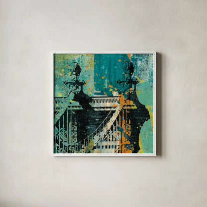 NY Graffiti Bridge by Roque Silva. Shown in a crisp white glass frame for a clean and minimalist style. Available as an archival giclee rolled canvas, fine art paper, or poster print. SKU 42464a.