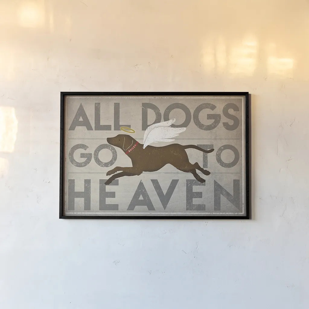 All Dogs Go to Heaven II by Ryan Fowler. shown as a paper print in a black flame. Available as a archival giclee rolled canvas, fine art paper, or poster print. SKU 25084i.