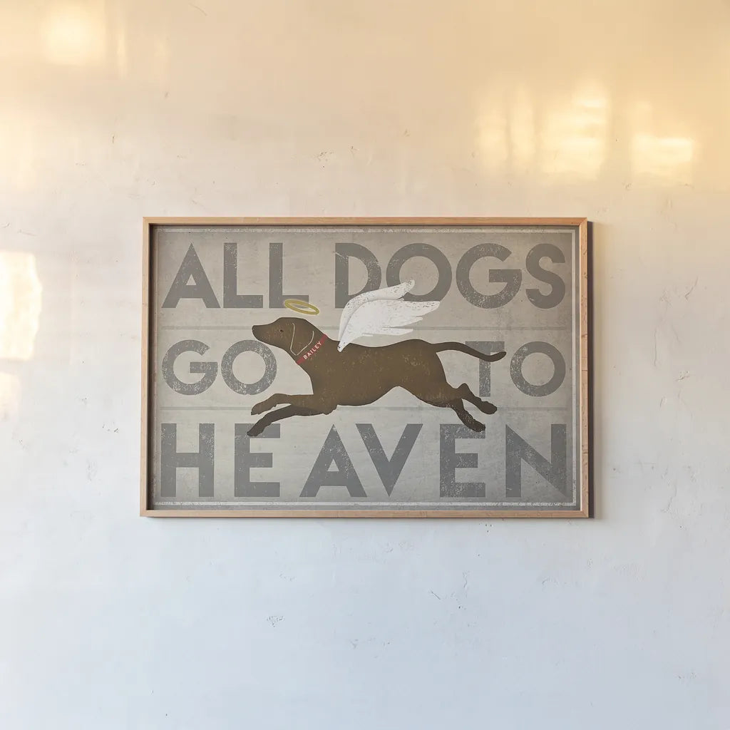 All Dogs Go to Heaven II by Ryan Fowler. shown as a paper print in a natural frame. Available as a archival giclee rolled canvas, fine art paper, or poster print. SKU 25084i.